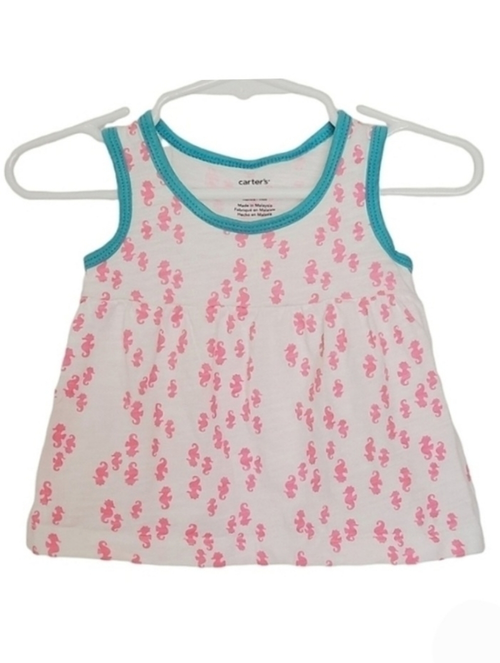 K1072 * Carter's Neon Seahorse Girls Tank White Neon Pink Size 3M